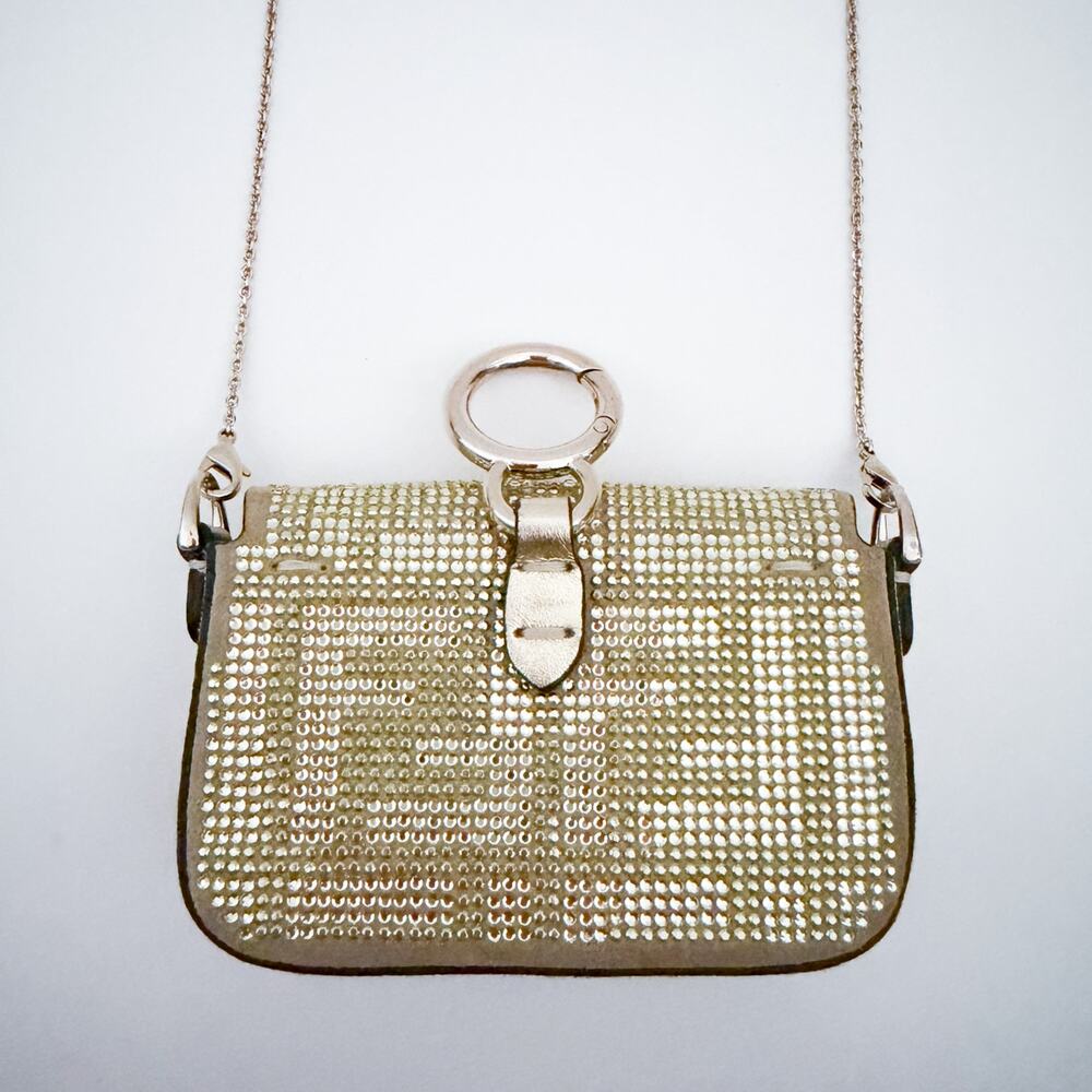 Fendi Crystal Vitello Laminato FF Nano Maxi Buckle Baguette Charm Light Gold - Picture 9 of 16